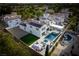 Beautiful aerial view of the home showcasing the pool, spa, patio, and well-manicured backyard at 11830 Kingsbarns Ct, Las Vegas, NV 89141