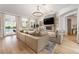Spacious living room with hardwood floors, fireplace, and access to outdoor area through glass doors at 11830 Kingsbarns Ct, Las Vegas, NV 89141