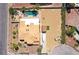 Detailed aerial view of a backyard with a pool, storage shed, and boat parking at 3165 S Monte Cristo Way, Las Vegas, NV 89117