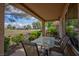 Relaxing covered patio area with beautiful views of the manicured golf course and blue sky at 8901 Litchfield Ave, Las Vegas, NV 89134