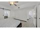 Bright primary bedroom with barn door to bathroom and tiled floors at 9000 Las Vegas Blvd # 1004, Las Vegas, NV 89123