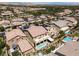 Aerial shot of a well-maintained neighborhood with lush greenery, pools, and various home styles with tile roofs at 12296 Kings Eagle St, Las Vegas, NV 89141