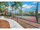 Outdoor tennis court surrounded by a security fence, landscaping, and walkway at 2052 Gravel Hill St # 207, Las Vegas, NV 89117