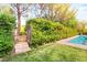 Lush backyard featuring a refreshing pool and privacy hedges, perfect for outdoor enjoyment at 517 Spruce Canyon St, Las Vegas, NV 89144