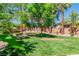 A well-manicured lawn with mature trees and landscaping, complemented by a privacy fence at 7141 Groveton Ct, Las Vegas, NV 89131