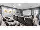 Modern home theater room with comfortable recliner seating and large projector screen for an immersive viewing experience at 7141 Groveton Ct, Las Vegas, NV 89131