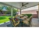 Stylish covered patio with outdoor dining area and a beautiful view of the backyard at 10213 Treasure Mountain Ct, Las Vegas, NV 89129
