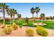 Lush golf course view with palm trees and desert landscape at 1113 Via Della Costrella, Henderson, NV 89011