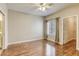 Large bedroom boasts ceiling fan, closet, and access to bathroom for an efficient layout at 1420 Red Crest Ln # 202, Las Vegas, NV 89144