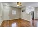 Bright living room features hardwood floors that flow to kitchen at 1420 Red Crest Ln # 202, Las Vegas, NV 89144
