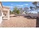 Low-maintenance backyard featuring desert landscaping, mature trees, and a cozy covered patio area at 2520 Springridge Dr, Las Vegas, NV 89134