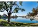Scenic view of the lake with mature trees and reflections of waterfront homes at 3008 Blue Fin Cir, Las Vegas, NV 89128