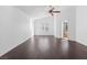 Spacious main bedroom features hardwood floors, vaulted ceiling, and a door that opens to the bathroom at 356 Clark Dr, Henderson, NV 89074
