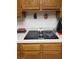 This kitchen features light wooden cabinets and a stove top with a central grill at 3987 Saddlewood Ct, Las Vegas, NV 89121