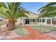 Backyard featuring mature trees, palm trees, and a covered patio at 4910 Cielo Ct, Pahrump, NV 89061