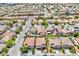 Aerial view of homes in a neighborhood, showcasing tree-lined streets, diverse roof styles, and a sense of community at 9588 Comiskey Ct, Las Vegas, NV 89148