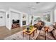 Well-lit living room with fireplace and wood flooring, and comfortable seating at 9588 Comiskey Ct, Las Vegas, NV 89148