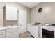 Bright laundry room features modern appliances, white cabinetry and a sink with white countertop at 10086 Mountain Foothills Ave, Las Vegas, NV 89149