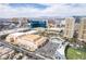An aerial view of the surrounding buildings, city skyline, and driving range in this amazing location at 205 E Harmon Ave # 409, Las Vegas, NV 89169