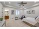 Serene bedroom with neutral tones, plantation shutters, and ensuite bathroom access at 3051 Traverse Creek Ln, Las Vegas, NV 89135