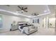 Spacious primary bedroom featuring a ceiling fan, decorative art, and an adjoining ensuite at 3051 Traverse Creek Ln, Las Vegas, NV 89135