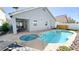 Backyard with pool, jacuzzi, covered patio and desert landscaping at 5929 Royal Castle Ln, Las Vegas, NV 89130