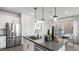 Modern kitchen featuring an island with counter seating, stainless steel appliances, and pendant lighting at 84 Via Franello, Henderson, NV 89011