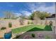 Landscaped backyard with well maintained grass, desert landscaping, and a privacy wall at 12 Kennesaw Rd, Henderson, NV 89052