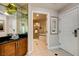 Bright and modern bathroom with a separate shower and tub for a luxurious experience at 145 E Harmon Ave # 3807, Las Vegas, NV 89109