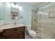 Bathroom with updated fixtures, vanity, and walk-in glass shower at 190 Channel Dr, Henderson, NV 89002