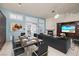 Comfortable living area with fireplace, dining table, and access to the backyard at 190 Channel Dr, Henderson, NV 89002