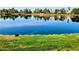 Beautiful lake view with lush greenery and clear reflections of the homes across the water at 2529 Seascape Dr, Las Vegas, NV 89128