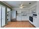 Functional kitchen includes stainless steel fridge and white cabinetry with natural lighting at 516 Delfern Ln, Las Vegas, NV 89169