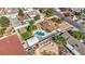 Overhead view of the property, highlighting the spacious backyard, pool, and proximity to nearby amenities at 6117 Foxcroft Ave, Las Vegas, NV 89108
