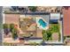 Aerial view of backyard with pool and large shed at 6117 Foxcroft Ave, Las Vegas, NV 89108