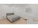 Stylized bedroom featuring modern furnishings, a patterned bedspread, and a serene ambiance at 6270 Lamont Hills Ave, Las Vegas, NV 89139