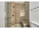 Modern bathroom featuring a spacious walk-in shower with glass enclosure and tiled walls at 900 Las Vegas Blvd # 1014, Las Vegas, NV 89101