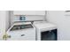 Convenient laundry room includes a washer, dryer, and shelving for supplies at 9013 Meisenheimer Ave, Las Vegas, NV 89143