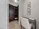 Walk-in closet includes shelving, hanging space, and a small desk area for added functionality at 10084 Terrastone Dr, Las Vegas, NV 89148