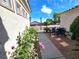 Landscaped side yard featuring roses and an outdoor seating area to enjoy sunny afternoons at 2809 Winslow Springs Dr, Henderson, NV 89052