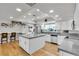 Modern kitchen with an island, gray countertops, stainless steel appliances and wooden floors at 3845 S Torrey Pines Dr, Las Vegas, NV 89103