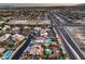 An overhead shot displays a meticulously landscaped backyard with a sparkling pool and ample space at 4471 Borrego Springs Way, Las Vegas, NV 89129