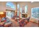Bright living room with fireplace, high ceilings, and sliding doors to outdoor space at 4471 Borrego Springs Way, Las Vegas, NV 89129