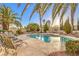 A stunning backyard pool surrounded by mature palm trees, providing a serene escape at 4471 Borrego Springs Way, Las Vegas, NV 89129