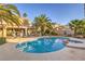 Inviting backyard pool and spa, perfect for entertaining and relaxation, surrounded by palm trees at 4471 Borrego Springs Way, Las Vegas, NV 89129