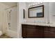Bathroom featuring shower-tub combo and granite countertop vanity at 5405 Lucky Clover St, Las Vegas, NV 89149