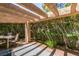 Backyard patio with wooden pergola, brick accents, and flourishing greenery offers a private outdoor retreat at 7217 Mission Hills Dr, Las Vegas, NV 89113