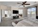 Spacious bedroom with a ceiling fan, a television, and an ensuite bathroom at 1114 Junipine Ave, North Las Vegas, NV 89081