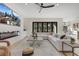 Bright, modern living room with fireplace, large sectional, and sliding glass doors to the outdoors at 2621 Spalding Dr, Las Vegas, NV 89134