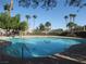 Inviting community pool area with mature palm trees and refreshing blue water for residents at 3208 Regal Swan Pl # 3, North Las Vegas, NV 89084